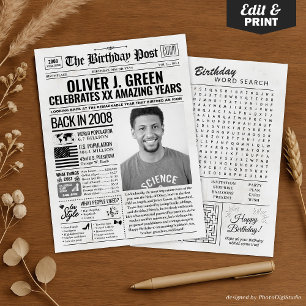 Custom Back in 2008 Newspaper Birthday Card, Trend Holiday Card