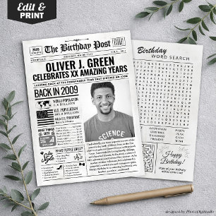 Custom Back in 2009 Newspaper Birthday Card, Trend Holiday Card