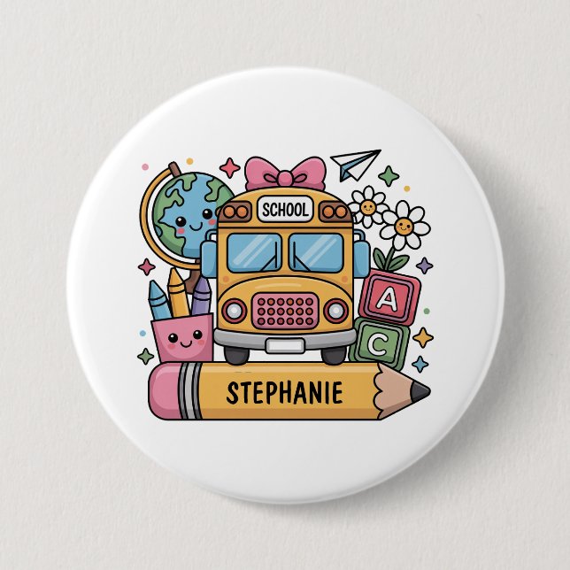 Custom Back-to-School Bus - Personalize Button (Front)