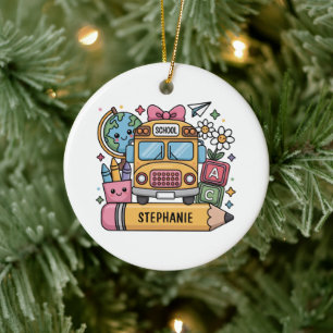 Custom Back-to-School Bus - Personalize Ceramic Ornament