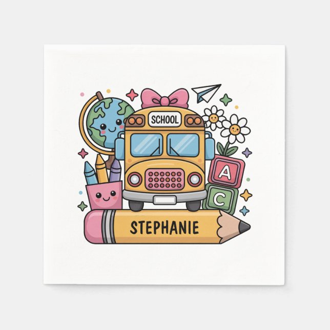 Custom Back-to-School Bus - Personalize Napkins (Front)