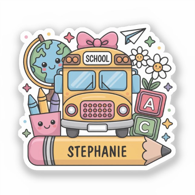 Custom Back-to-School Bus - Personalize Sticker (Front)