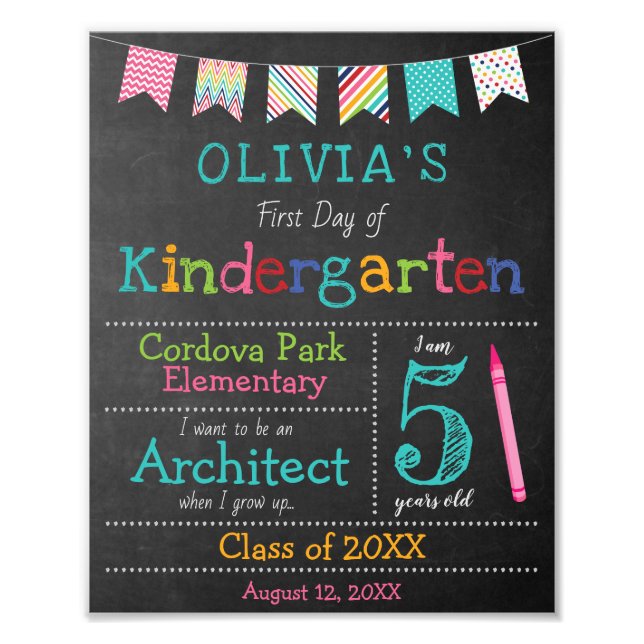 Custom Back to School Sign - Kindergarten (Front)