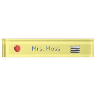 Custom Back to School Teacher Red Apple Yellow Desk Name Plate