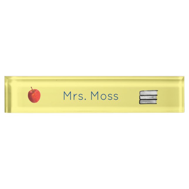 Custom Back to School Teacher Red Apple Yellow Desk Name Plate (Front)
