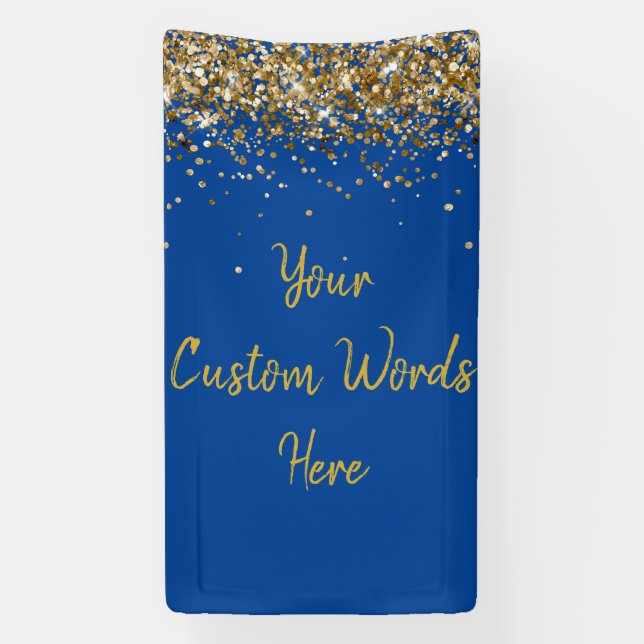 Custom Backdrop Birthday Party Photo Blue & Gold Banner (Vertical)