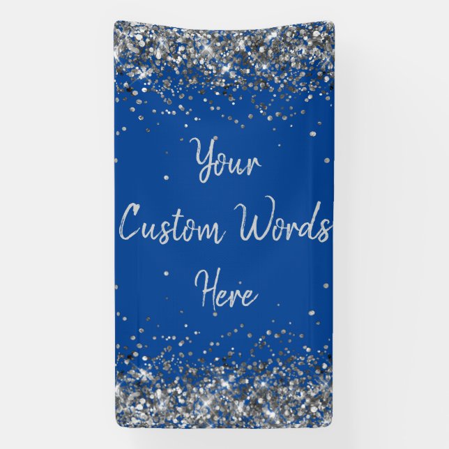 Custom Backdrop Birthday Party Photo Blue & Silver Banner (Vertical)