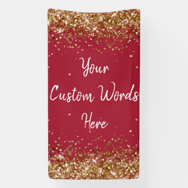 Custom Backdrop Birthday Party Photo Burgundy Gold Banner (Vertical)