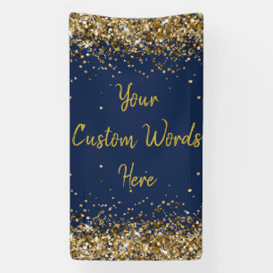 Custom Backdrop Birthday Party Photo Navy and Gold Banner