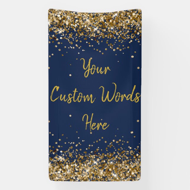 Custom Backdrop Birthday Party Photo Navy and Gold Banner (Vertical)