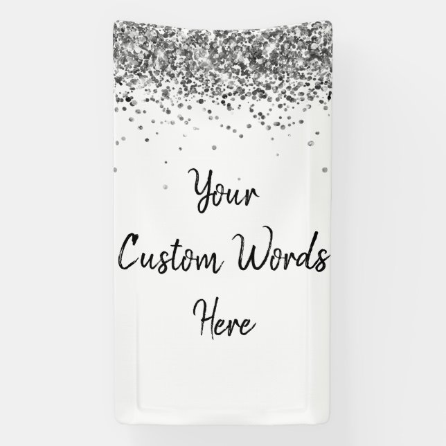 Custom Backdrop Birthday Party Photo White Silver Banner (Vertical)