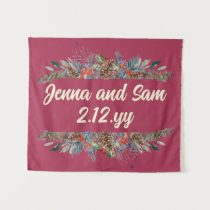 Custom Backdrop Burgundy Winter Wedding Photobooth