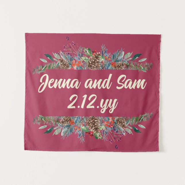 Custom Backdrop Burgundy Winter Wedding Photobooth (Front (Horizontal))