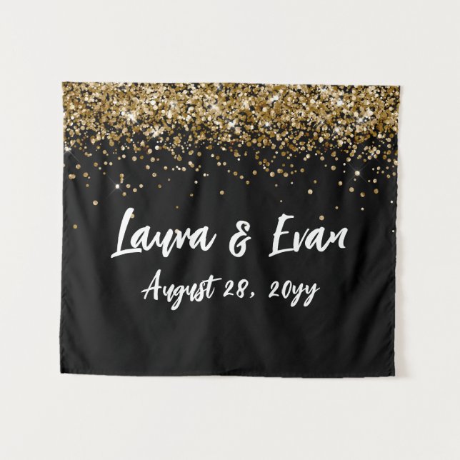 Custom Backdrop Wedding Photo Booth Black and Gold (Front (Horizontal))