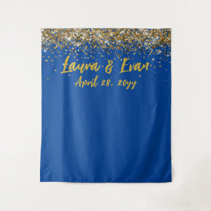 Custom Backdrop Wedding Photo Booth Blue and Gold