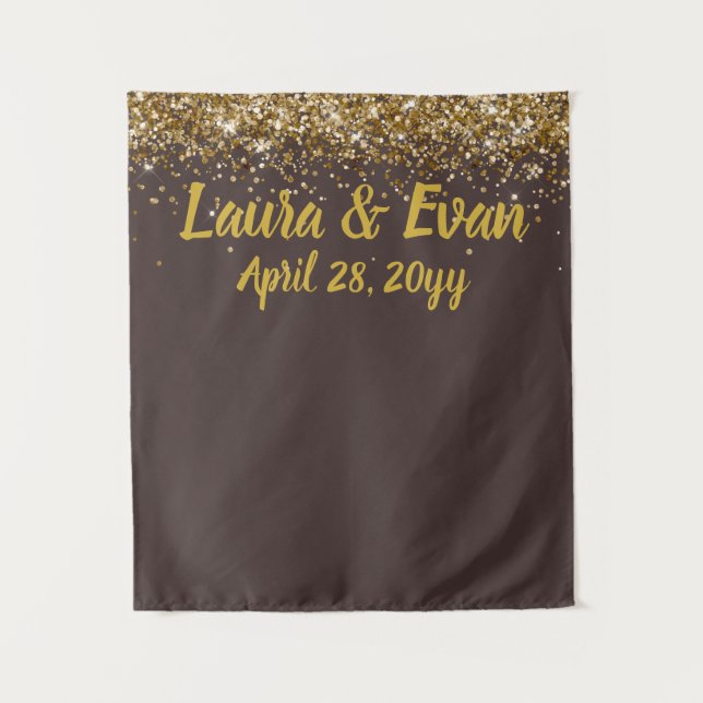 Custom Backdrop Wedding Photo Booth Brown & Gold (Front)