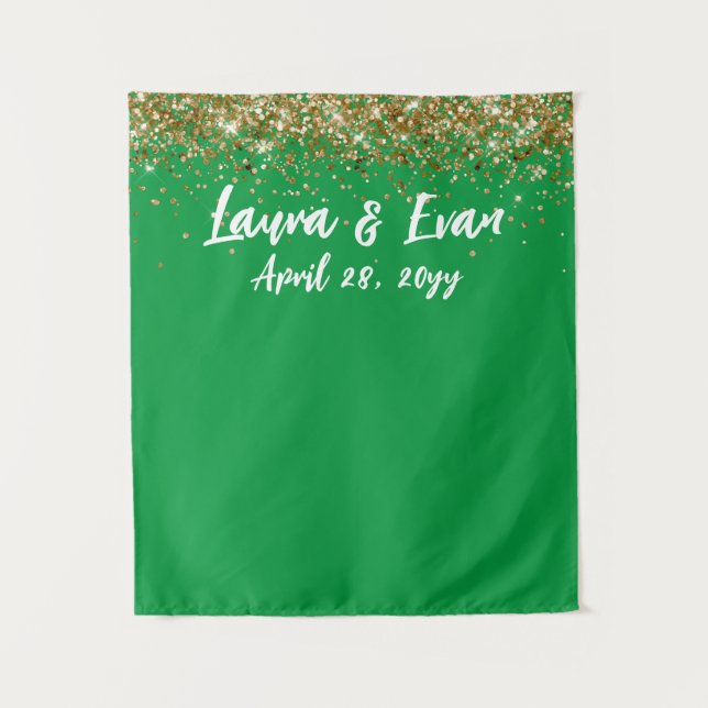 Custom Backdrop Wedding Photo Booth Green and Gold (Front)