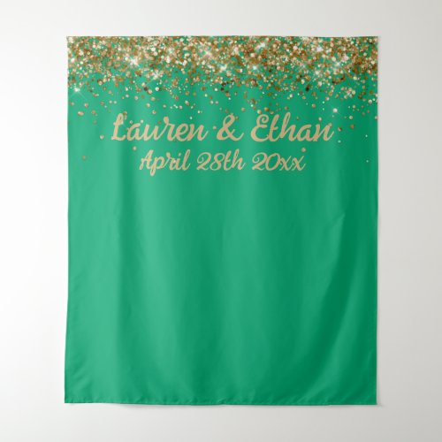 Custom Backdrop Wedding Photo Booth Green and Gold