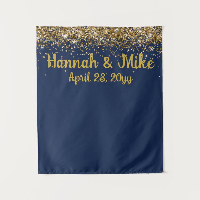 Custom Backdrop Wedding Photo Booth Navy & Gold (Front)