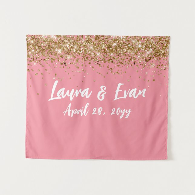 Custom Backdrop Wedding Photo Booth Pale Pink Gold (Front (Horizontal))