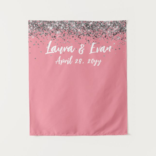 Custom Backdrop Wedding Photo Booth Pink & Silver (Front)