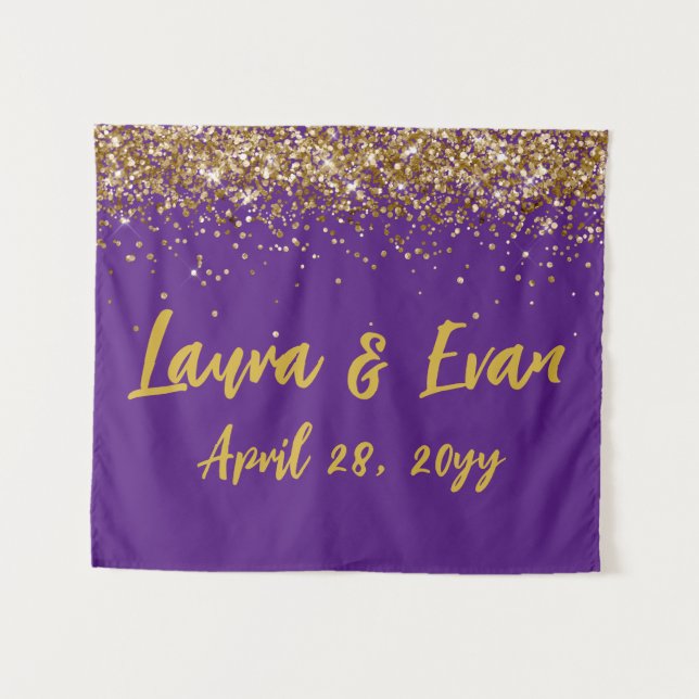Custom Backdrop Wedding Photo Booth Purple & Gold (Front (Horizontal))
