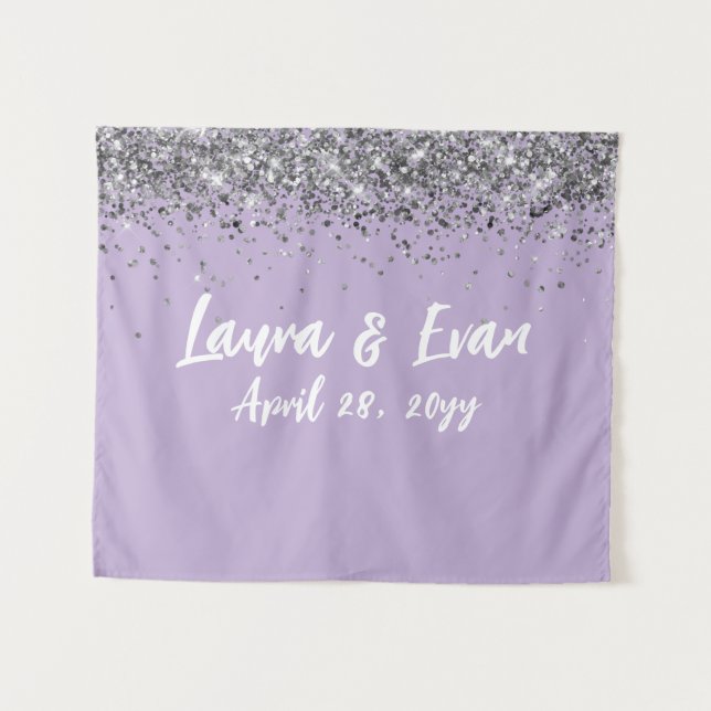 Custom Backdrop Wedding Photo Booth Purple Silver (Front (Horizontal))