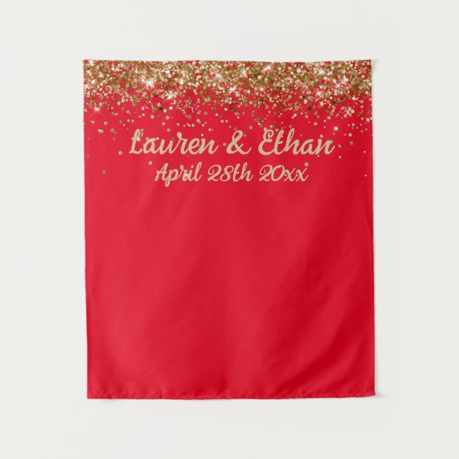 Custom Backdrop Wedding Photo Booth Red and Gold (Front)