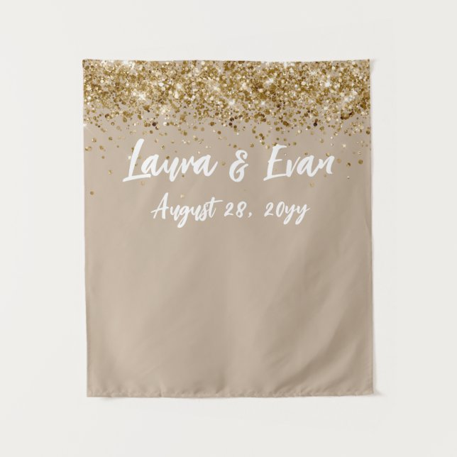 Custom Backdrop Wedding Photo Booth Sand Tan Gold (Front)