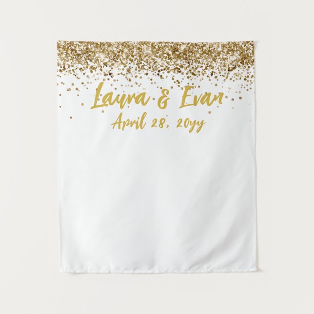 Custom Backdrop Wedding Photo Booth White and Gold (Front)