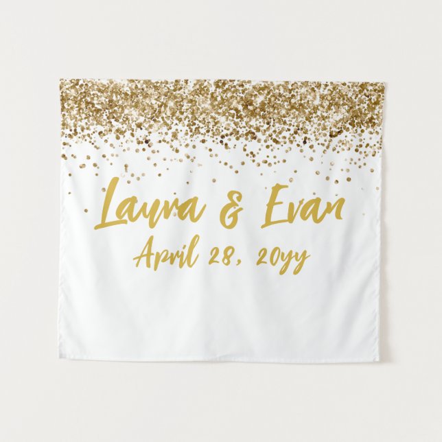 Custom Backdrop Wedding Photo Booth White and Gold (Front (Horizontal))