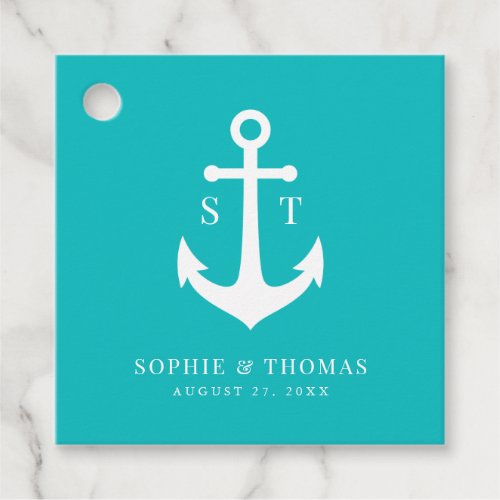 Custom Background Color Monogram Anchor Wedding Favor Tags