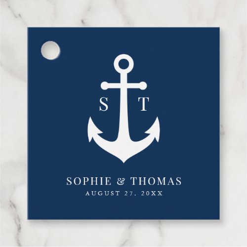 Custom Background Color Monogram Anchor Wedding Favor Tags