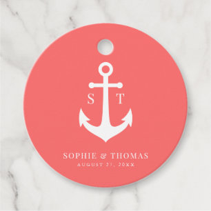 Custom Background Color Monogram Anchor Wedding Favor Tags