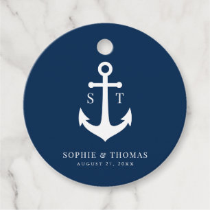 Custom Background Color Monogram Anchor Wedding Favor Tags