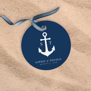 Custom Background Color Monogram Anchor Wedding Favor Tags