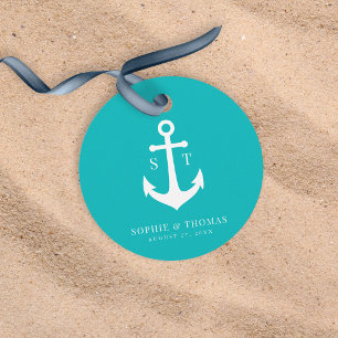 Custom Background Color Monogram Anchor Wedding Favor Tags