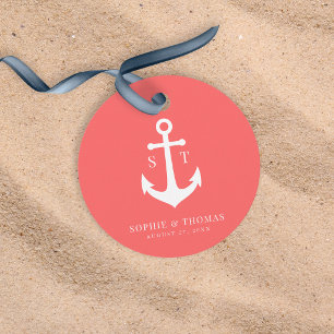 Custom Background Color Monogram Anchor Wedding Favor Tags