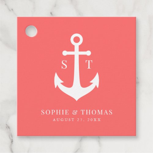 Custom Background Color Monogram Anchor Wedding Favor Tags