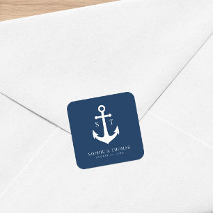 Custom Background Color Monogram Anchor Wedding Square Sticker