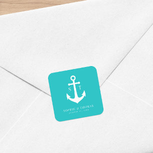 Custom Background Color Monogram Anchor Wedding Square Sticker