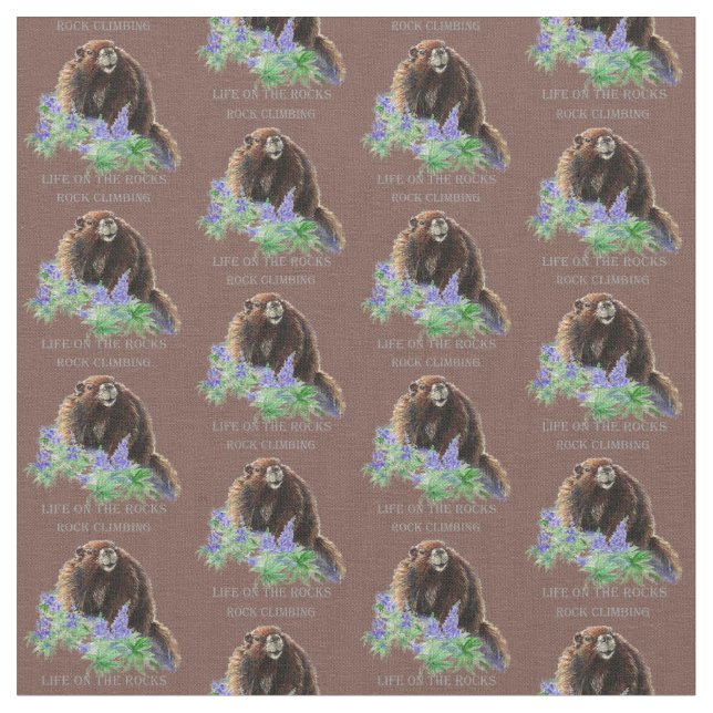 Custom Background Color Rock Climbing Marmot Quote Fabric (Close Up)