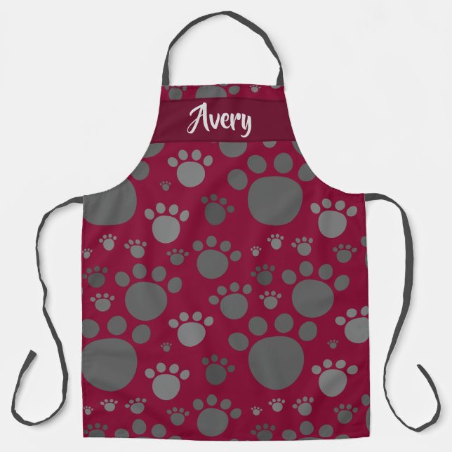 Custom Background Color w/ Gray Monochrome Paws Apron (Front)