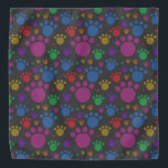 Custom Background Color w/ Rainbow Colorful Paws Bandana<br><div class="desc">CUSTOM BACKGROUND COLOR. Brightly colored rainbow paw prints in a decorative repeating pattern. The background color is customizable and can be changed to any color or shade.</div>