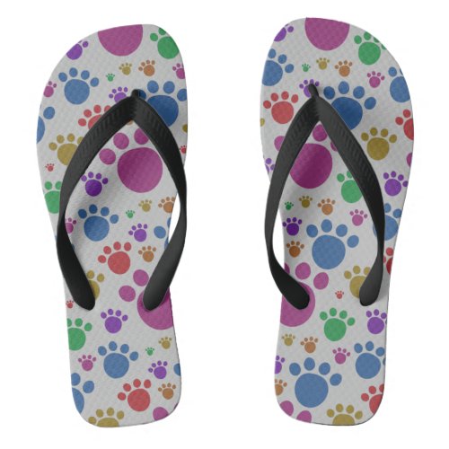 Custom Background Color w Rainbow Colorful Paws Flip Flops