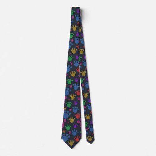 Custom Background Color w Rainbow Colorful Paws Neck Tie