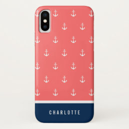 Custom Background Colors Add Name Nautical Anchor iPhone XS Case