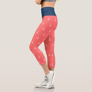 Custom Background Colors Nautical White Anchor Capri Leggings