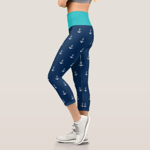 Custom Background Colors Nautical White Anchor Capri Leggings