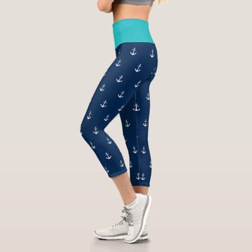 Custom Background Colors Nautical White Anchor Capri Leggings